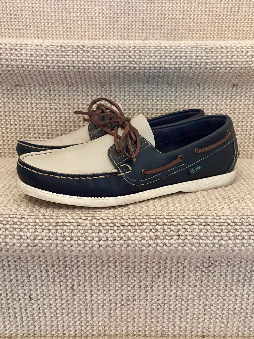 Paraboot Barth Two-Tone Navy and White Boat Shoe/Top Sider